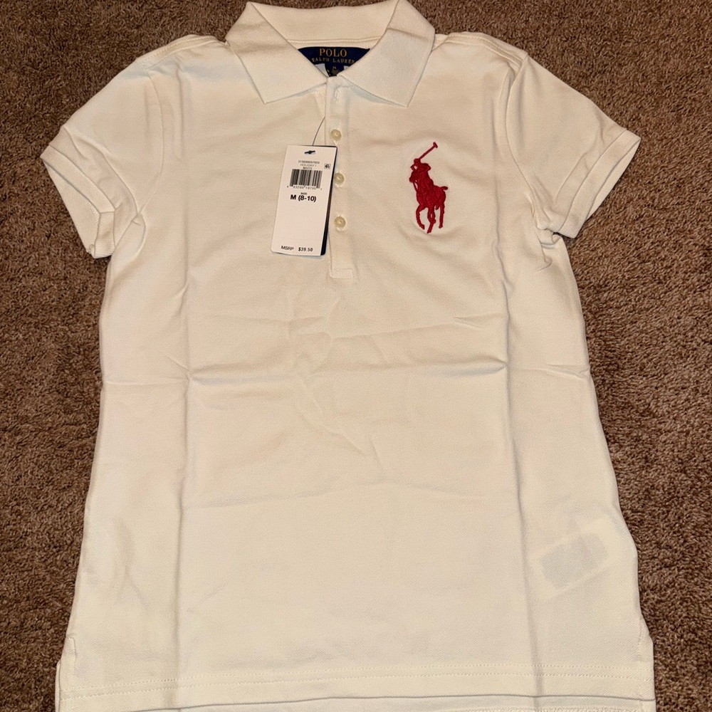 Boys Polo Ralph Lauren White Polo Shirt with Red Logo